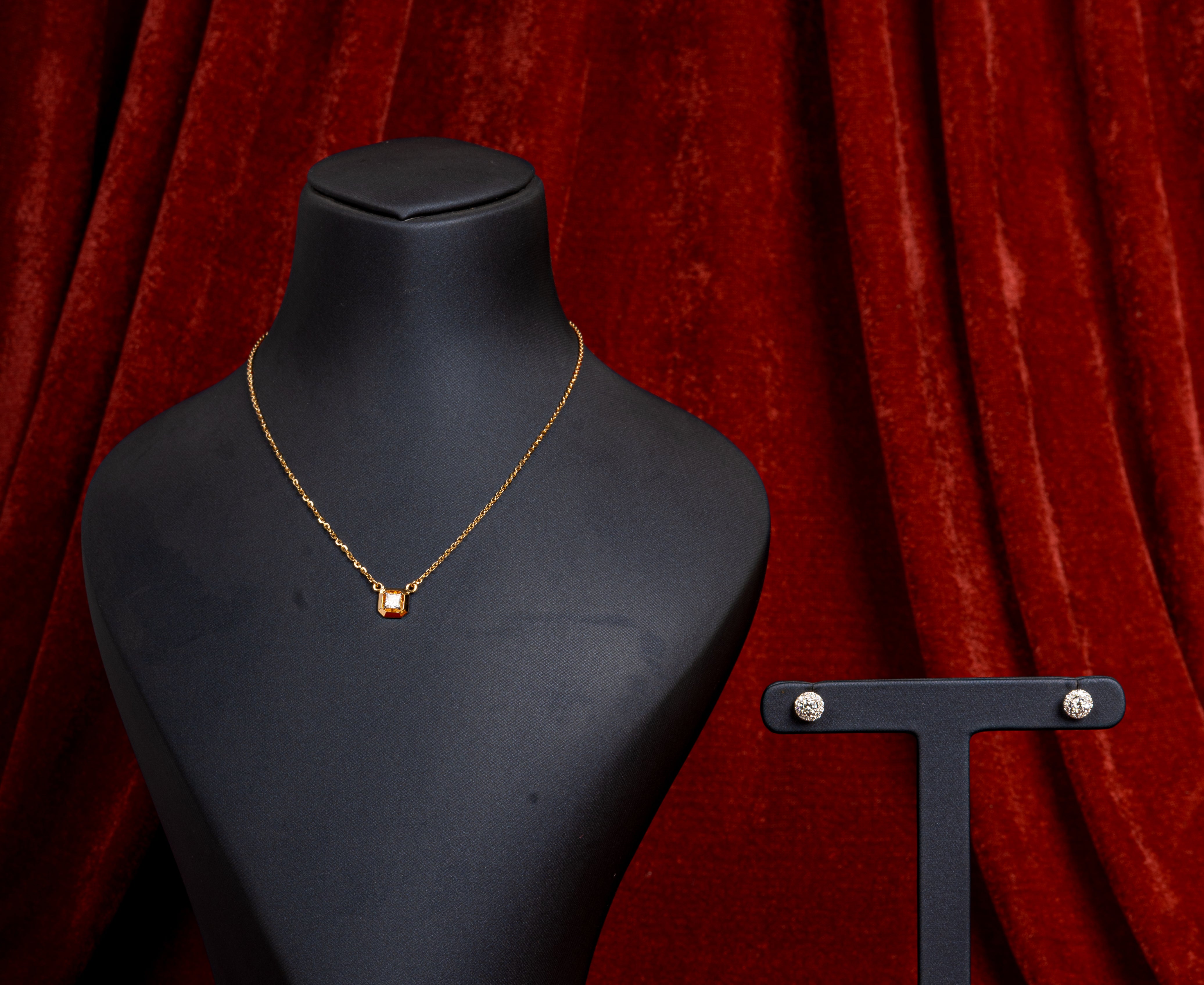 Celestia Square Pendant Necklace & Stud Earrings Set