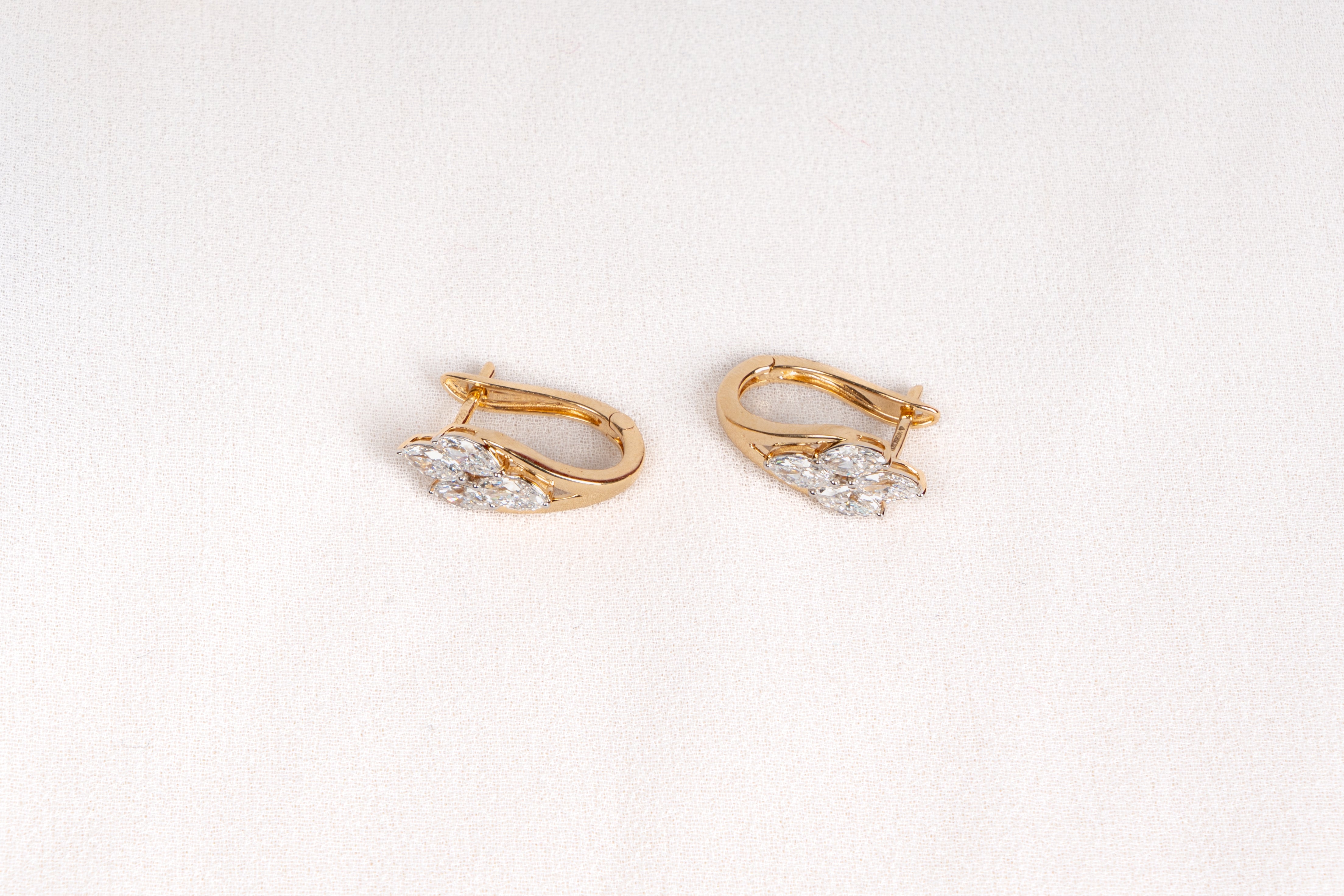 Marquise Diamond Cluster Huggie Earrings