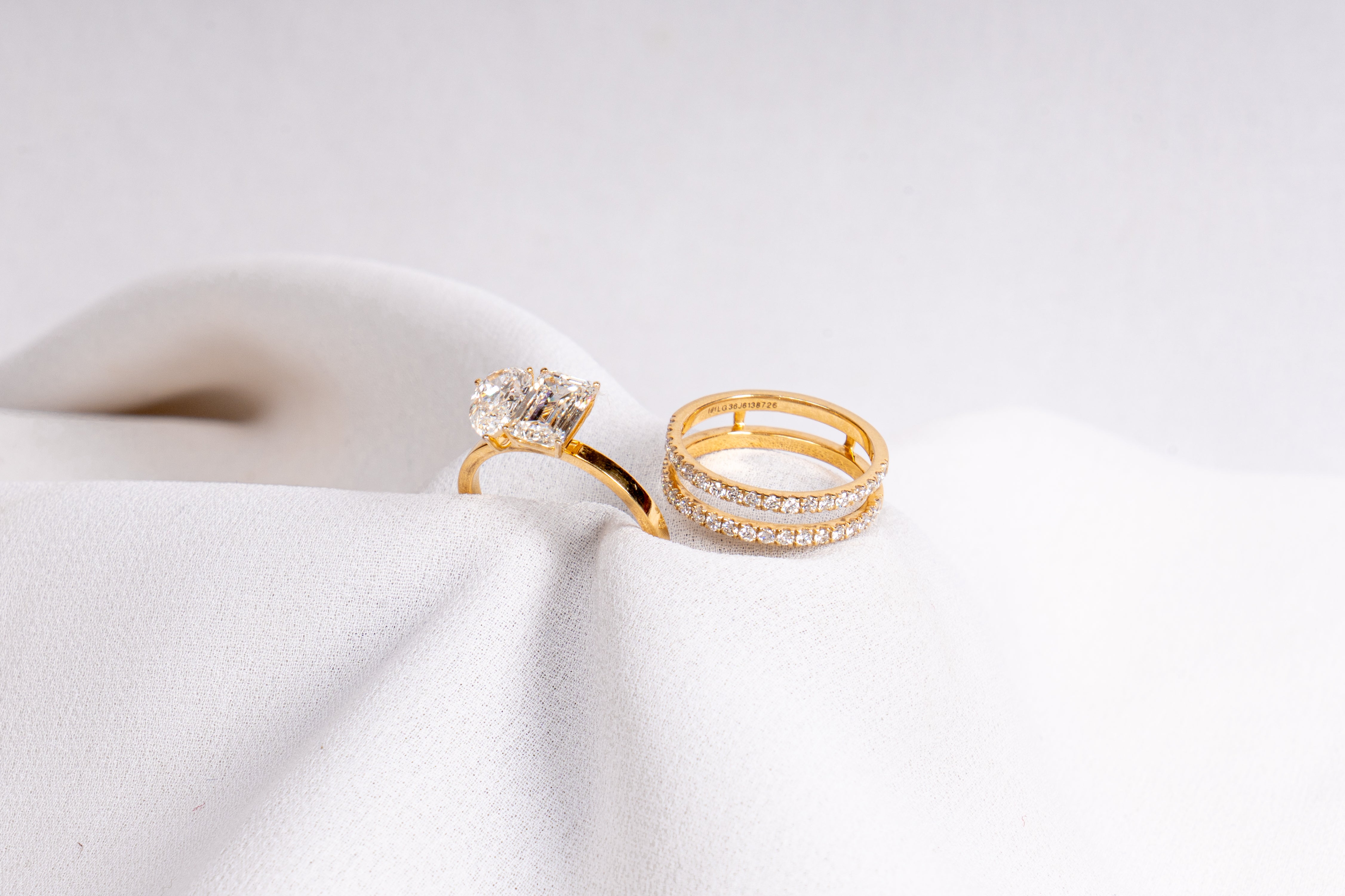 Pear and Emerald Cut Engagement Ring Set