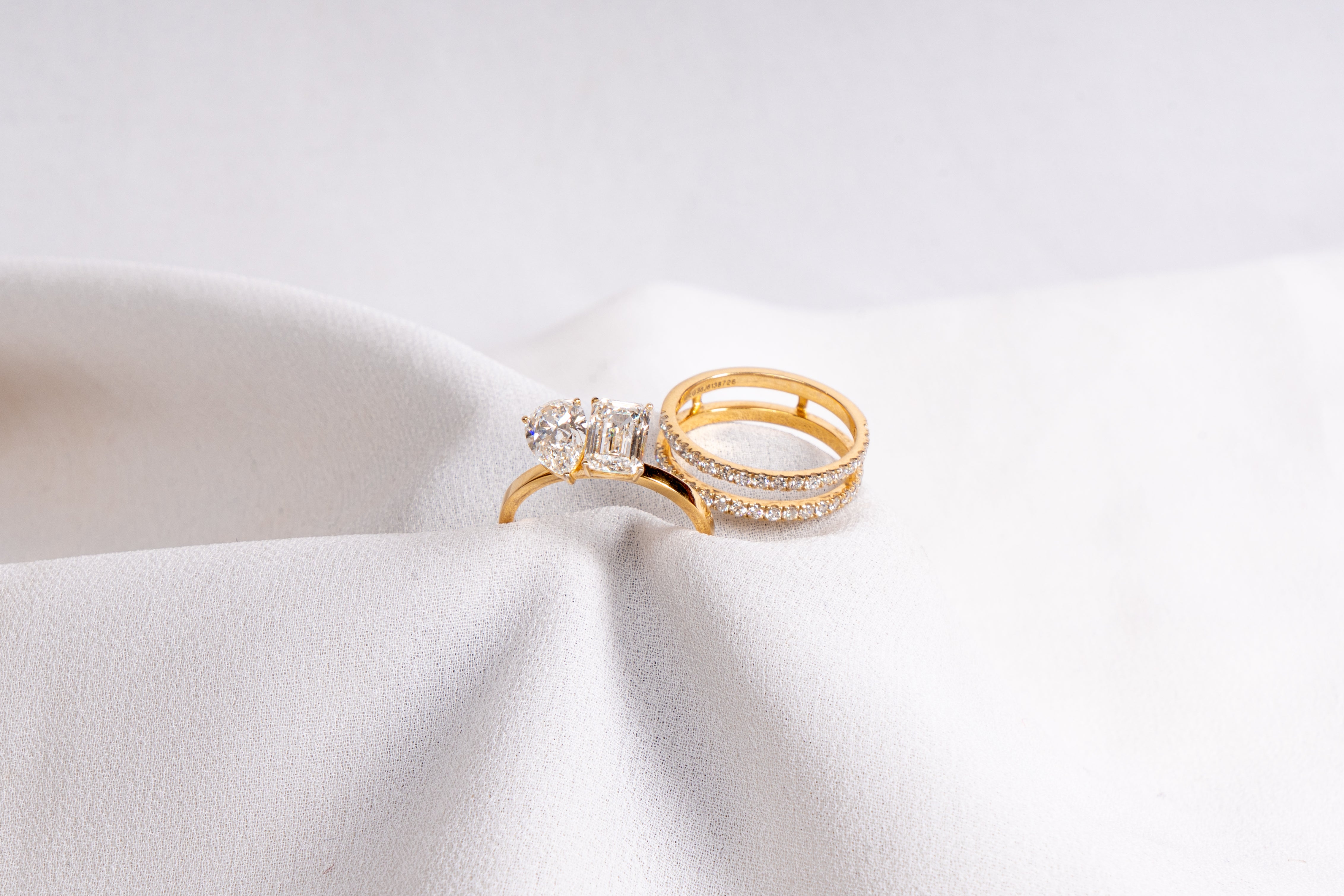 Pear and Emerald Cut Engagement Ring Set