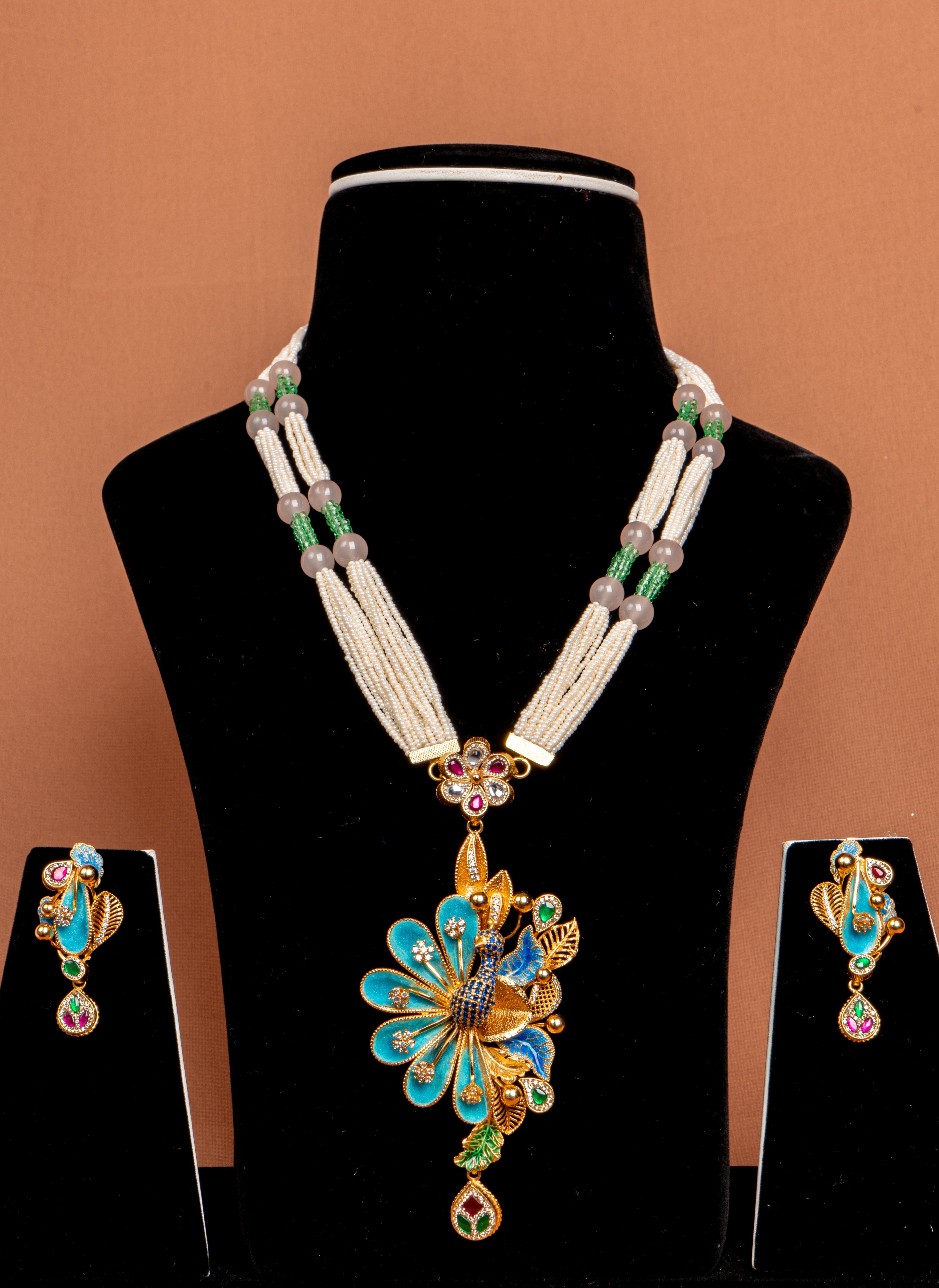 Mayura Pearl Peacock Heritage Necklace & Earrings Set