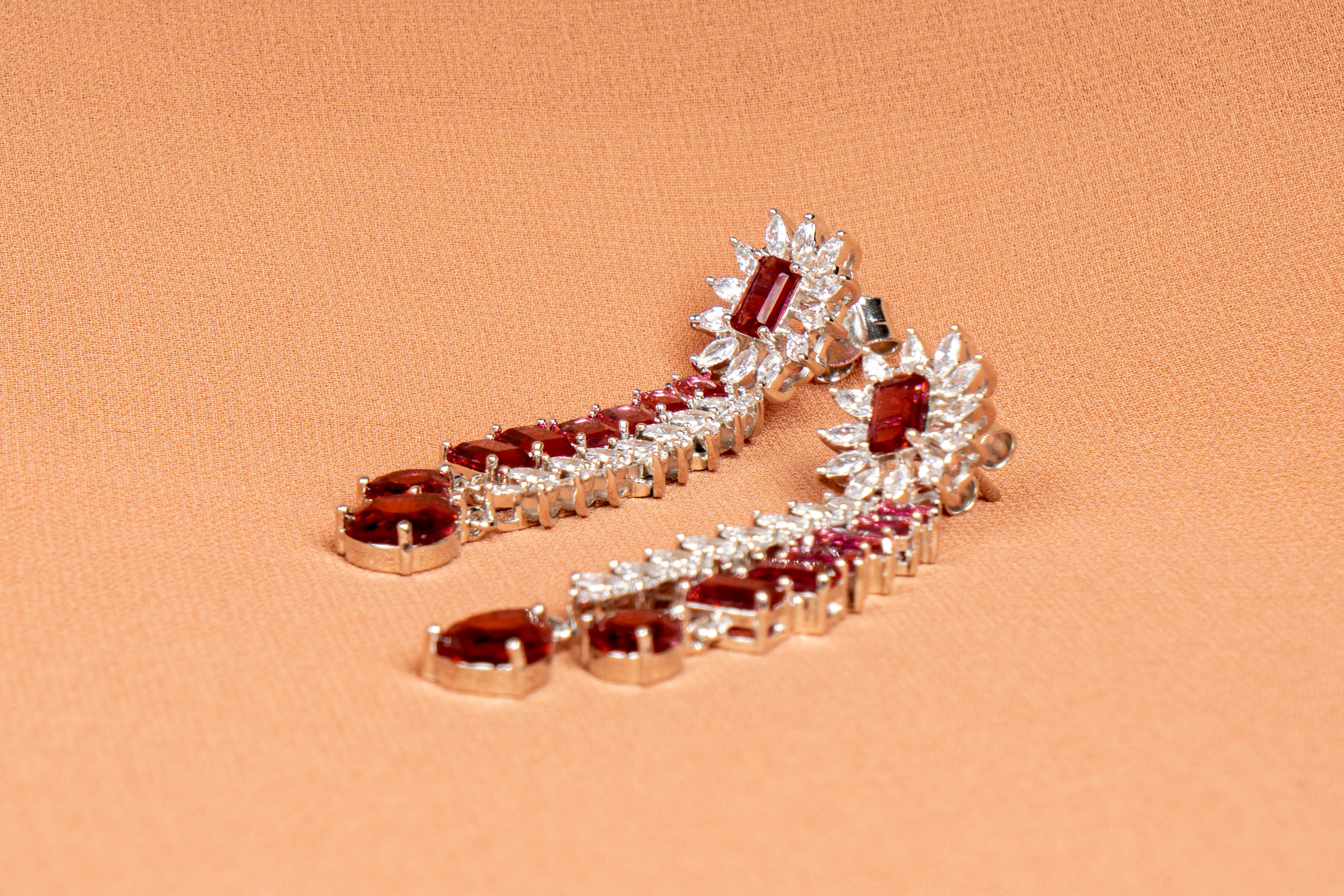 Scarlet Cascade Ruby Crystal Necklace & Linear Drop Earrings Set