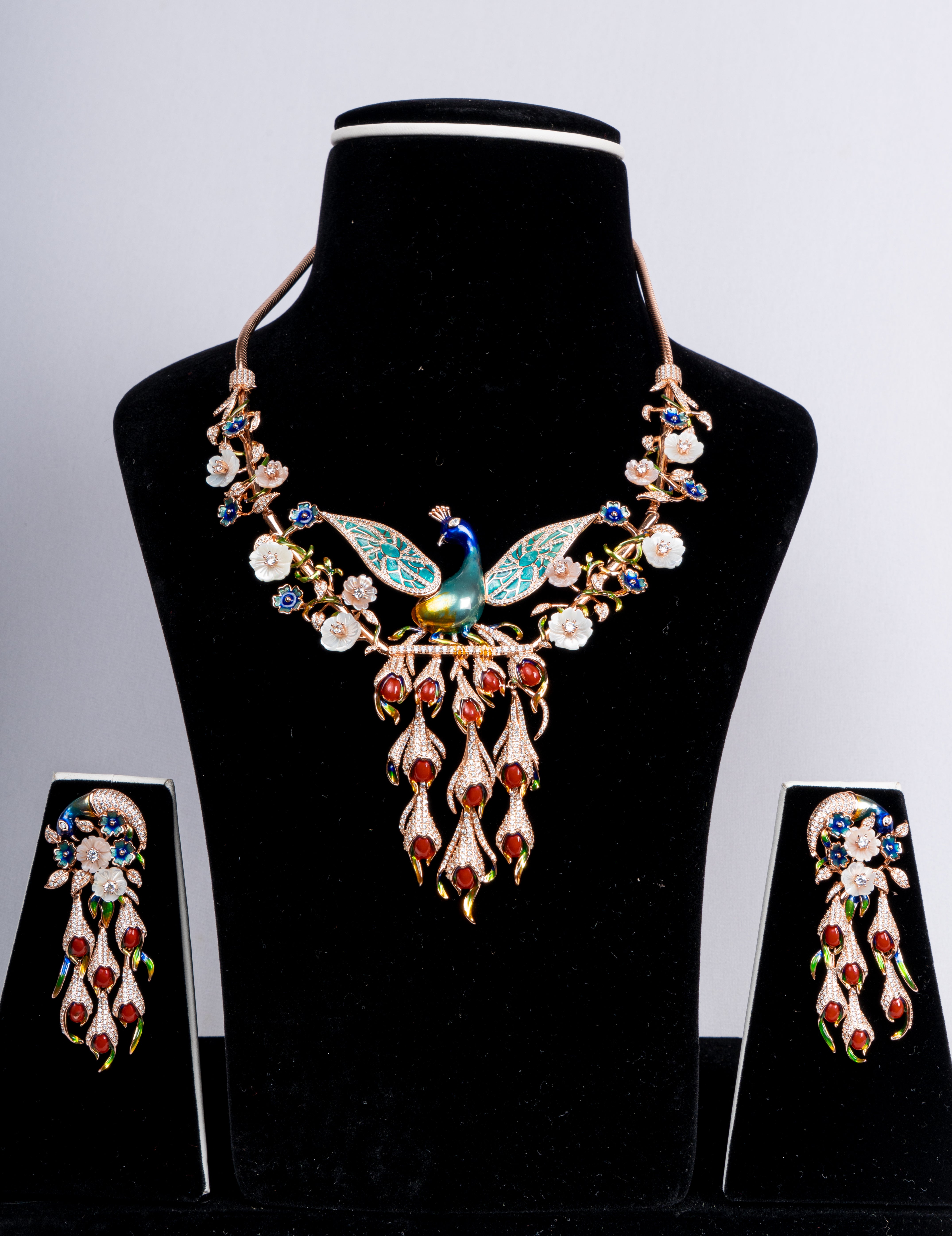 Celestia Peacock Bloom Statement Necklace Set