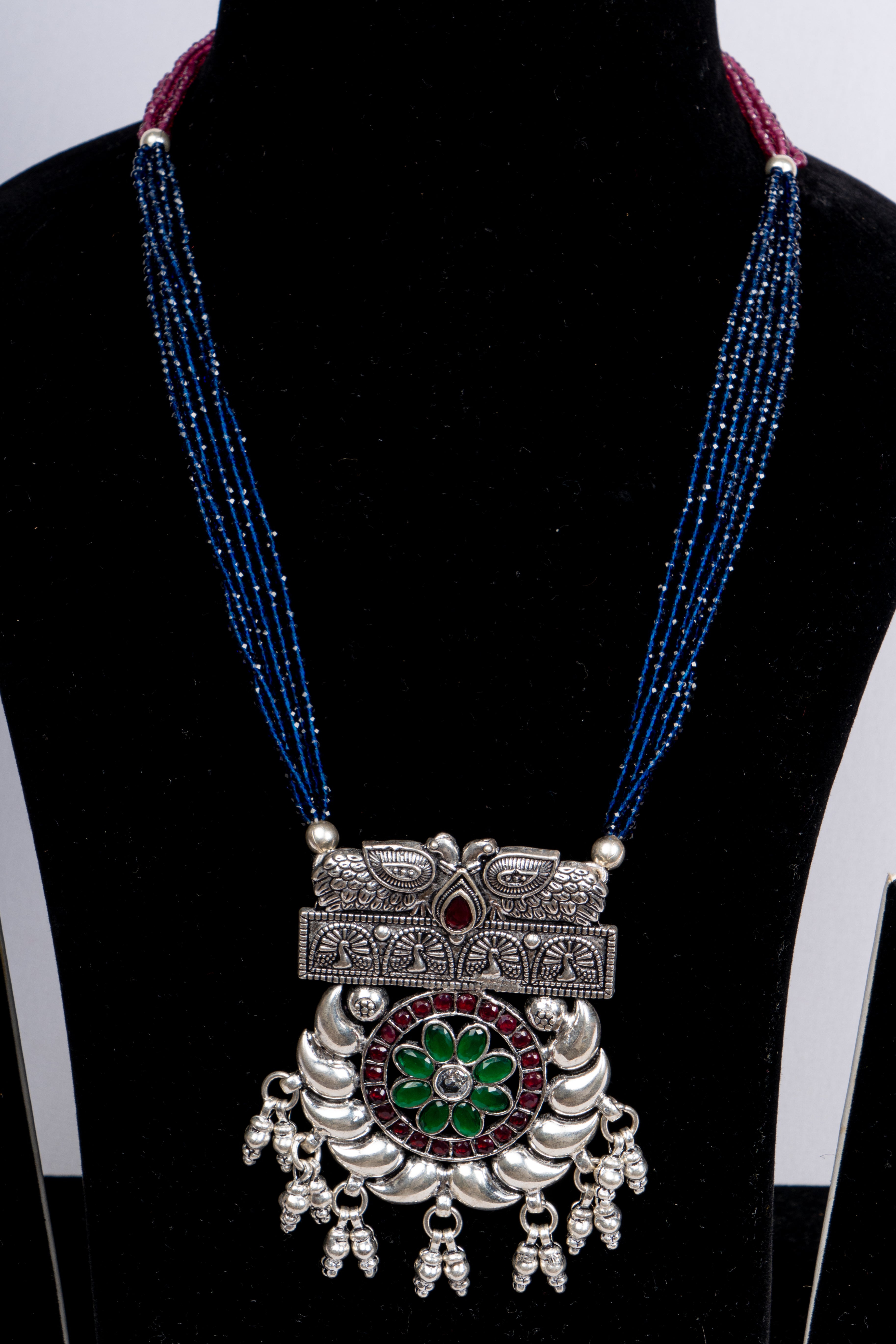 Midnight Bloom Oxidized Pendant Necklace Set