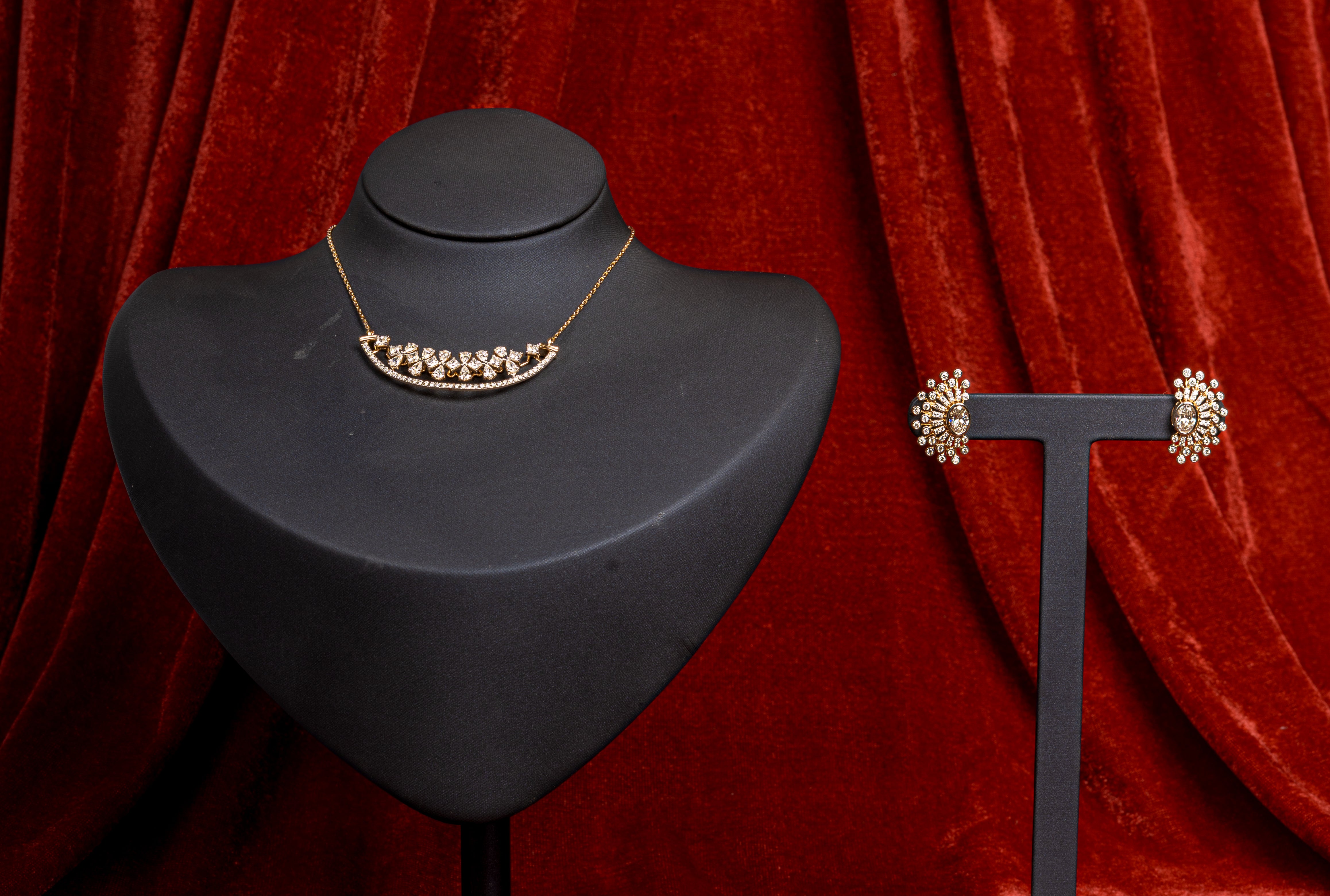 Celeste Heart Cascade Necklace & Floral Stud Earrings Set