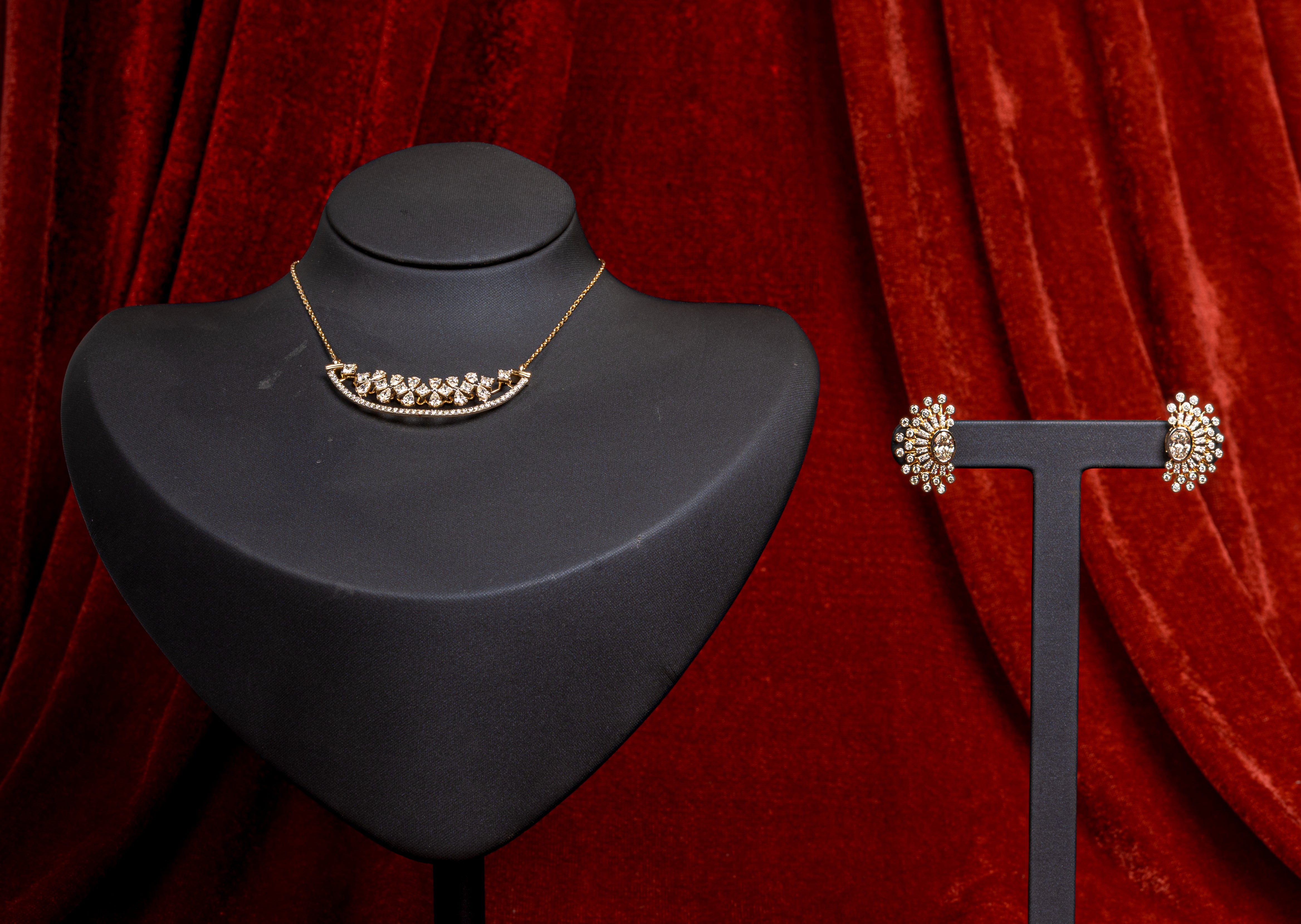 Celeste Heart Cascade Necklace & Floral Stud Earrings Set