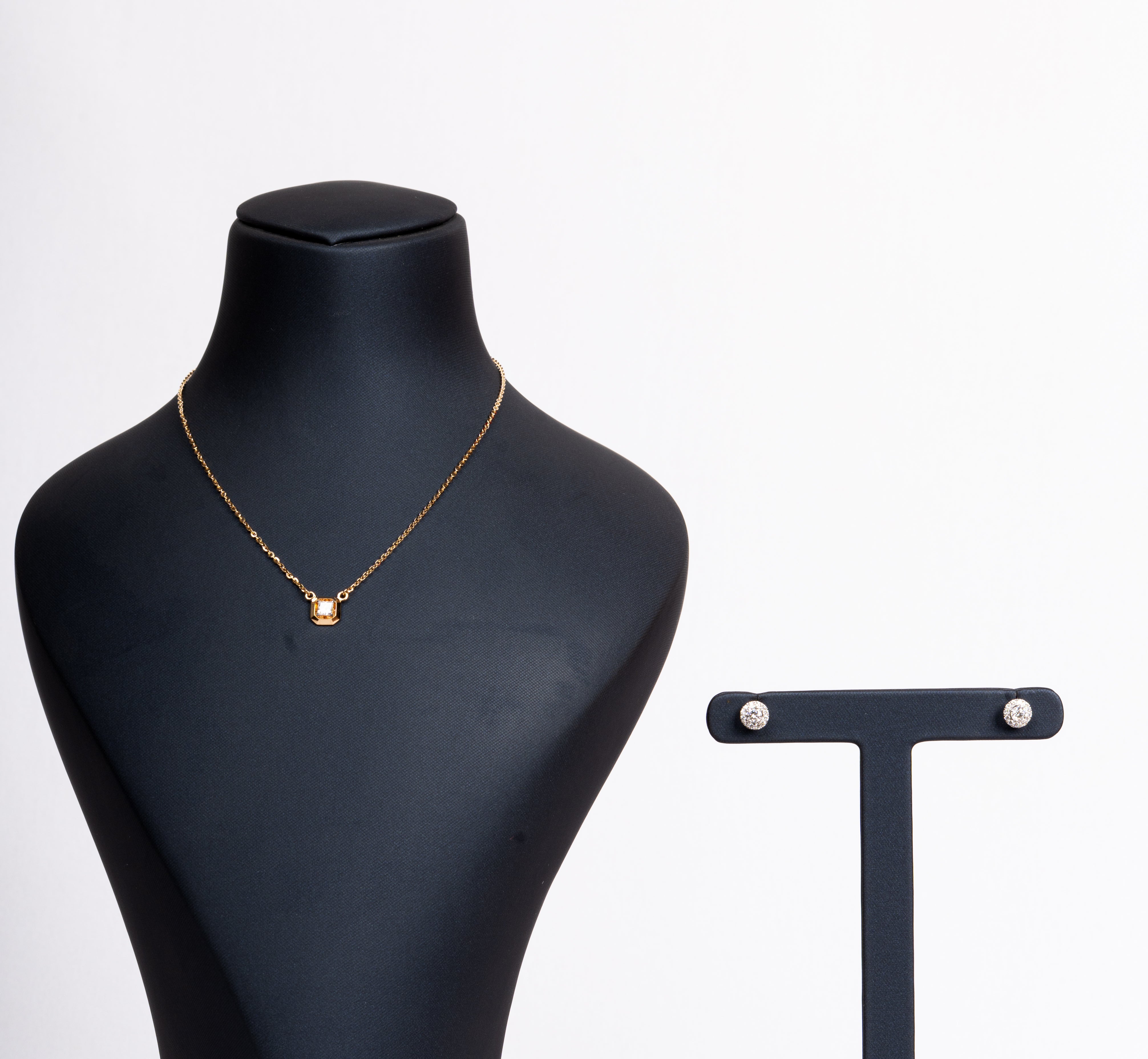 Aurelia Square Pendant Necklace & Cluster Stud Earrings Set