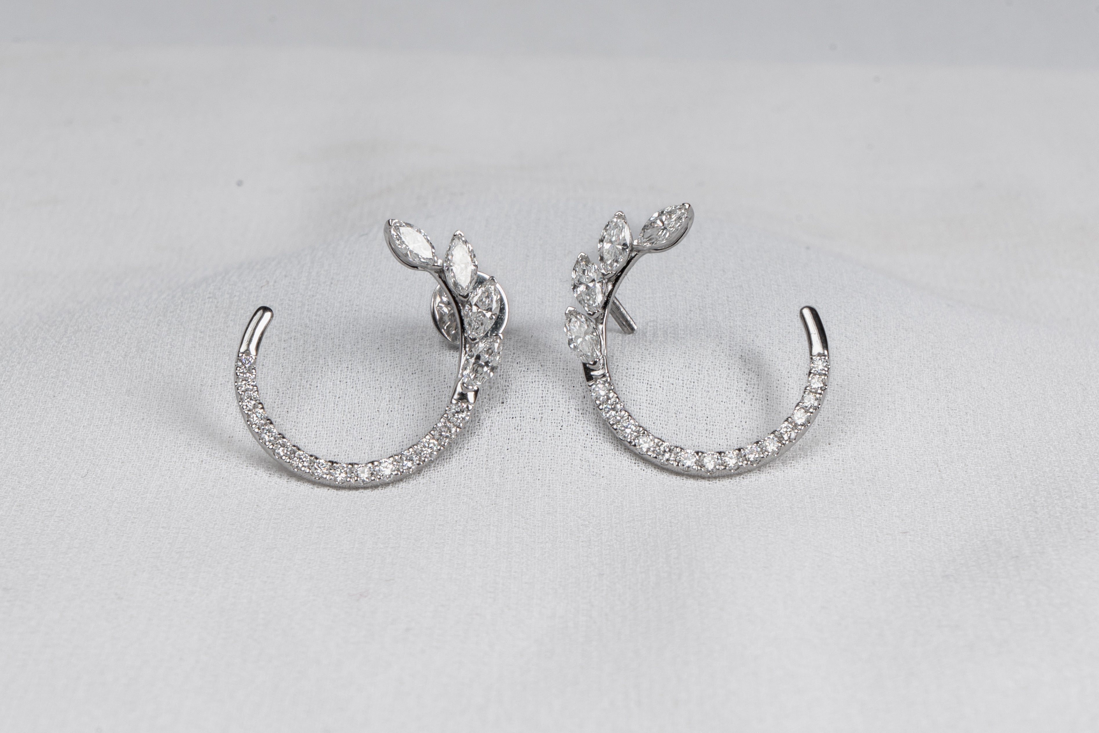 Marquise Vine Diamond Hoop Earrings