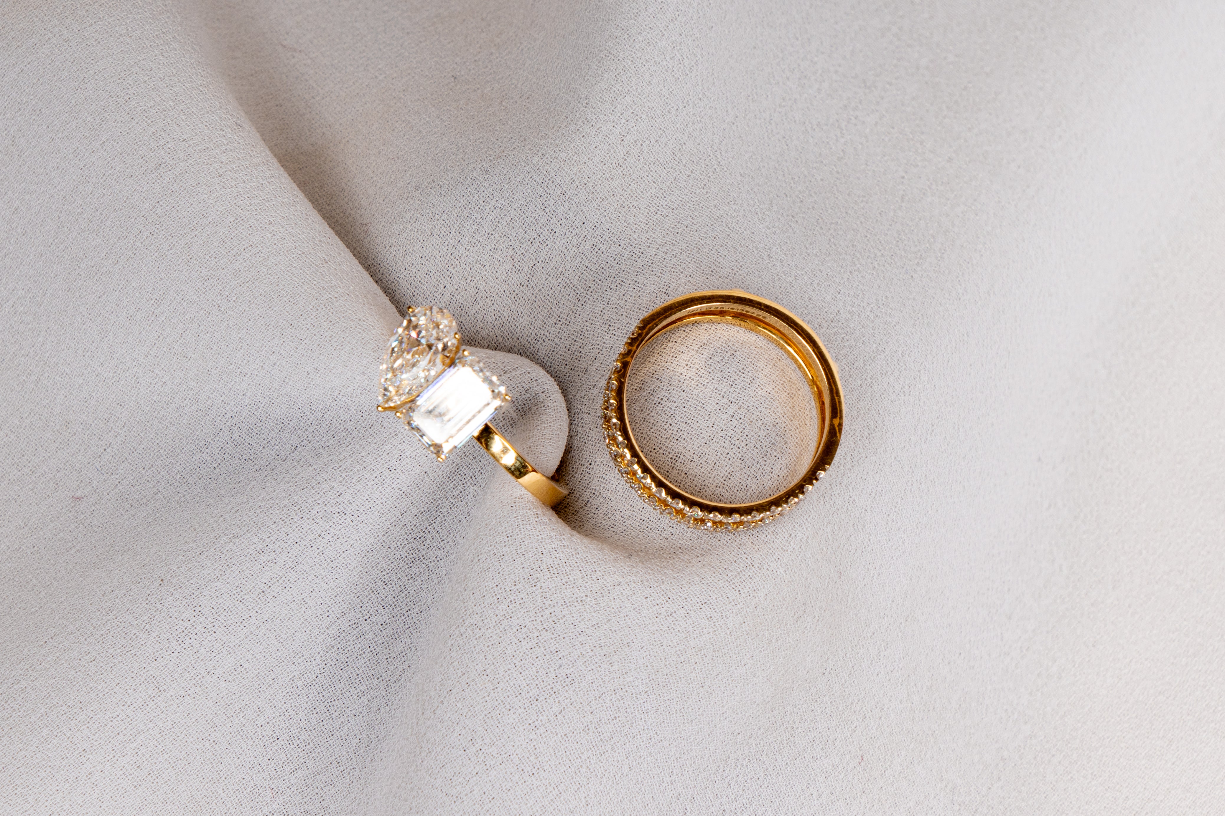 Pear and Emerald Cut Engagement Ring Set