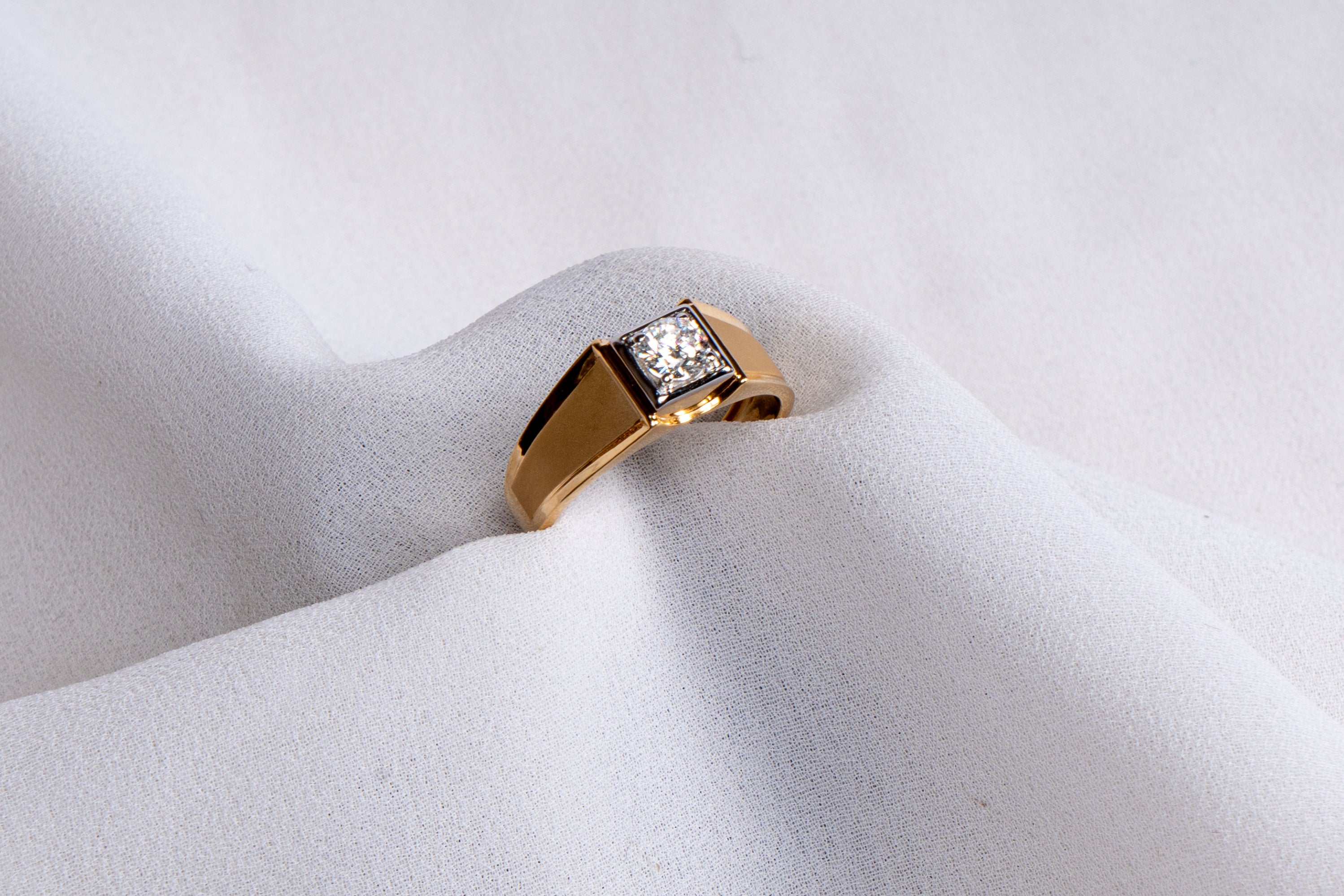 Square Solitaire Signet Ring in Gold Tone