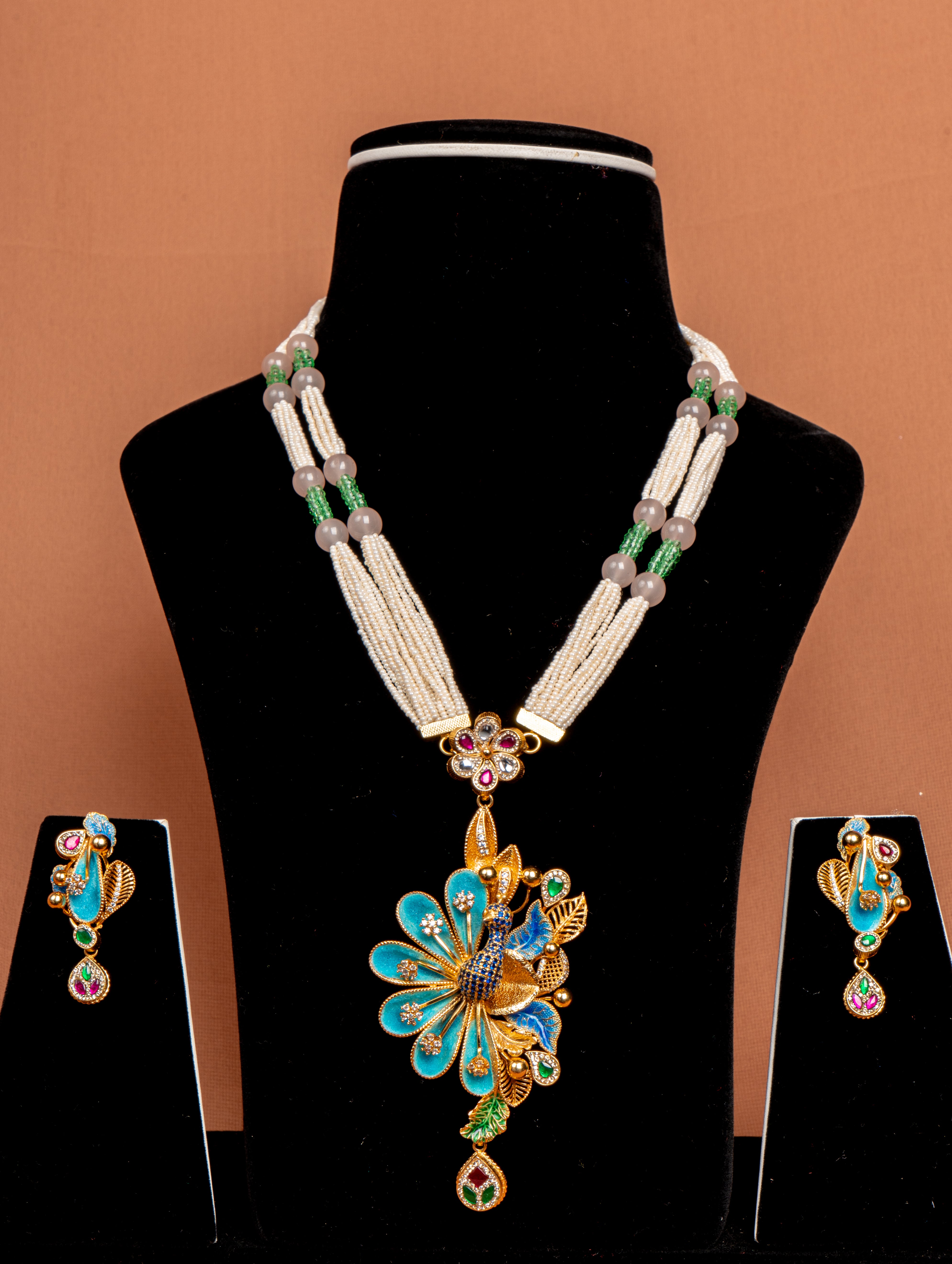 Mayura Pearl Peacock Heritage Necklace & Earrings Set
