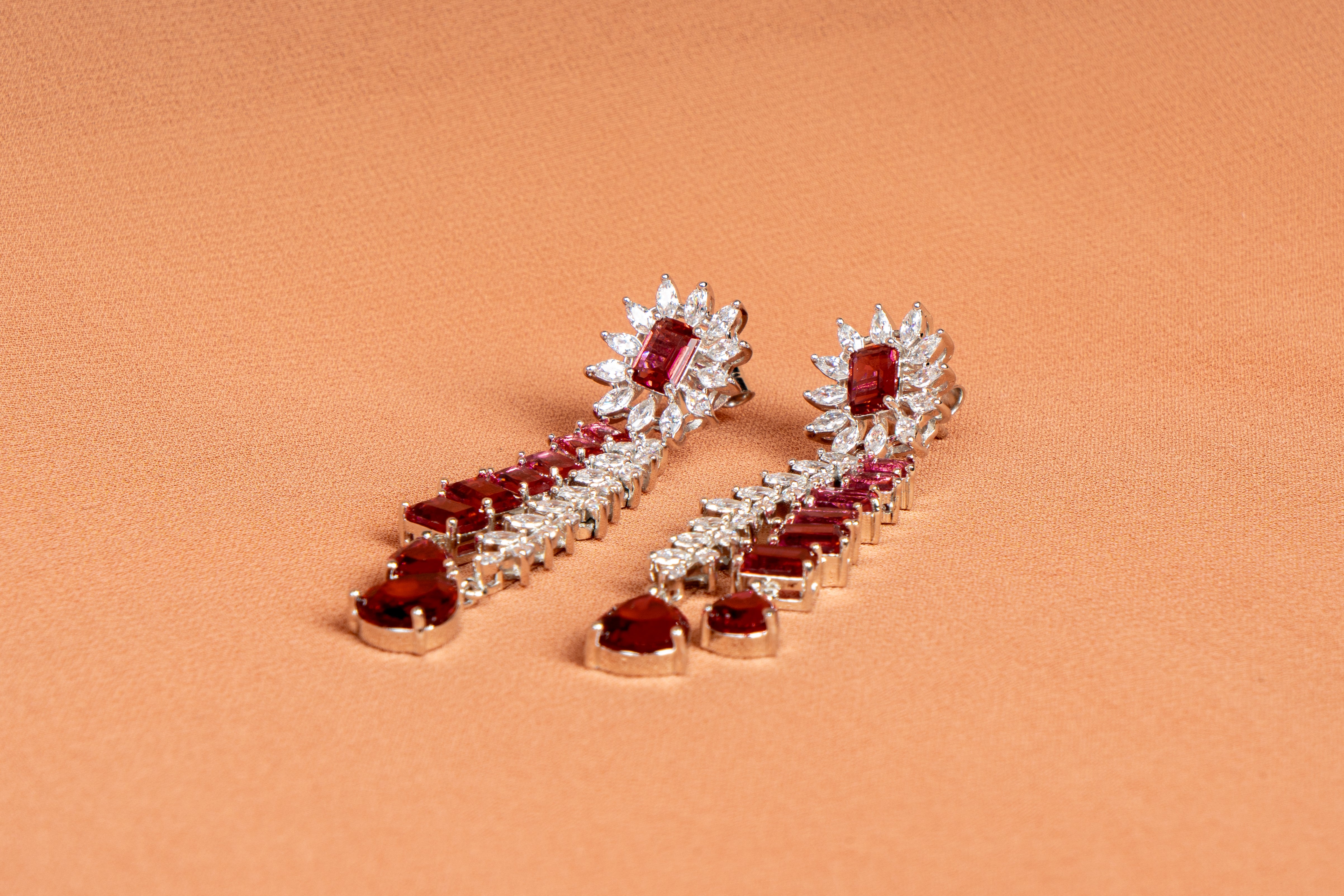 Scarlet Cascade Ruby Crystal Necklace & Linear Drop Earrings Set