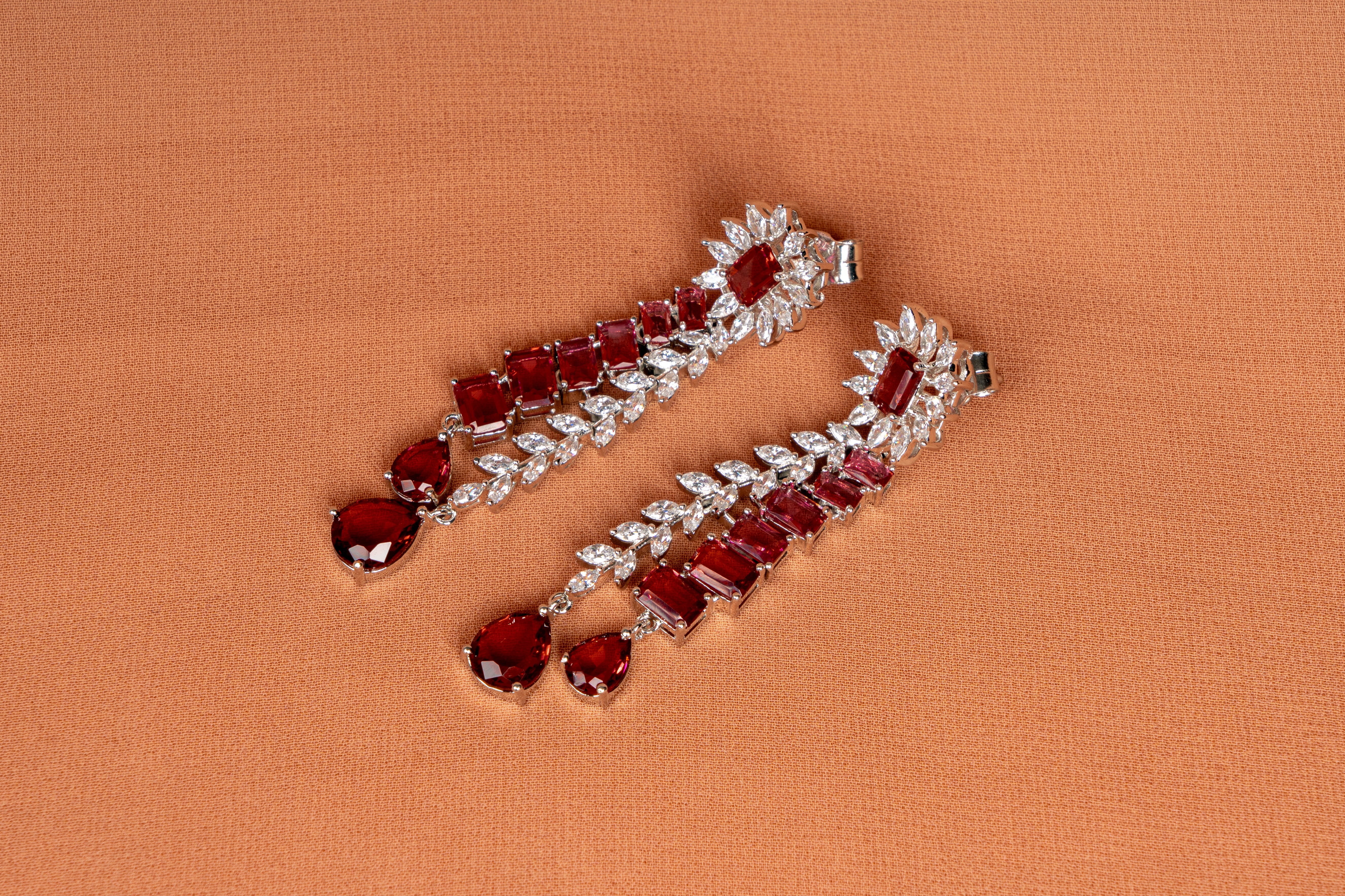 Scarlet Cascade Ruby Crystal Necklace & Linear Drop Earrings Set