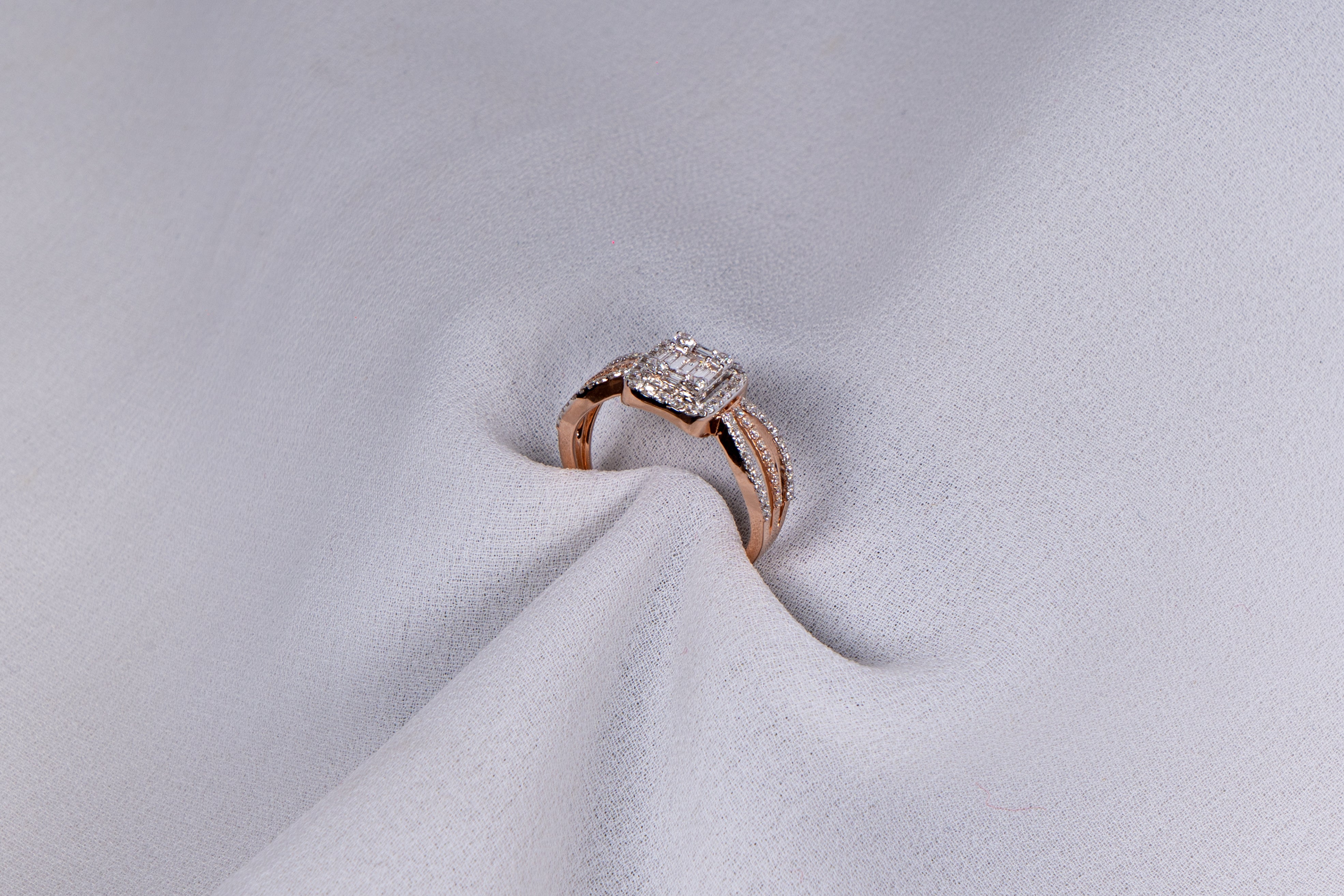 Radiant Baguette Halo Diamond Ring