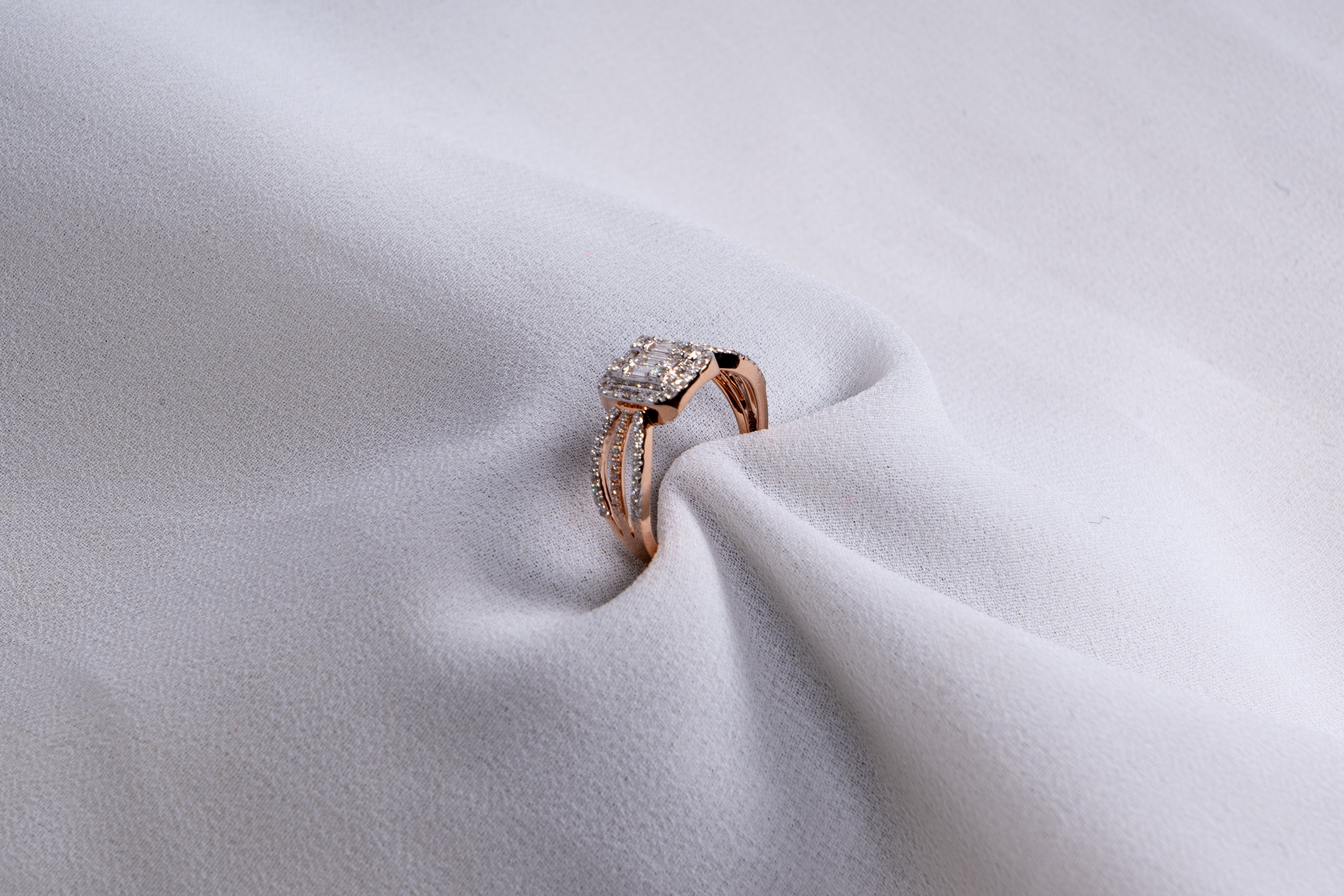 Radiant Baguette Halo Diamond Ring