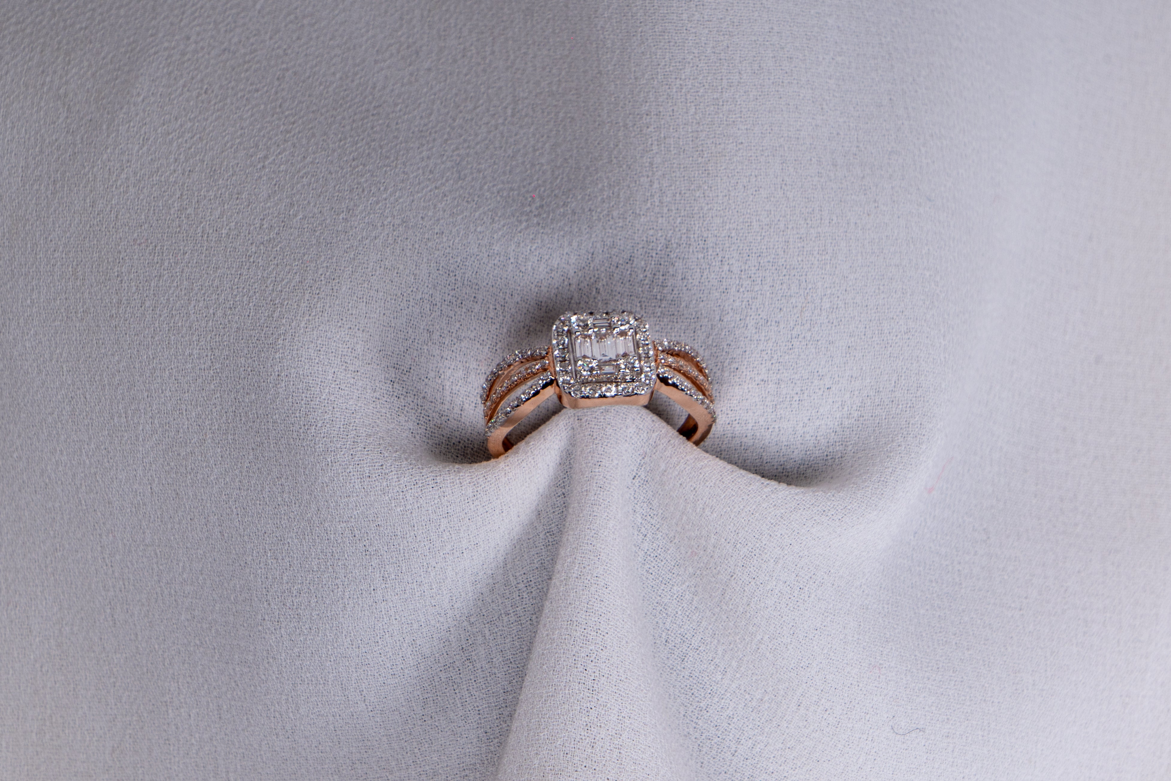Radiant Baguette Halo Diamond Ring