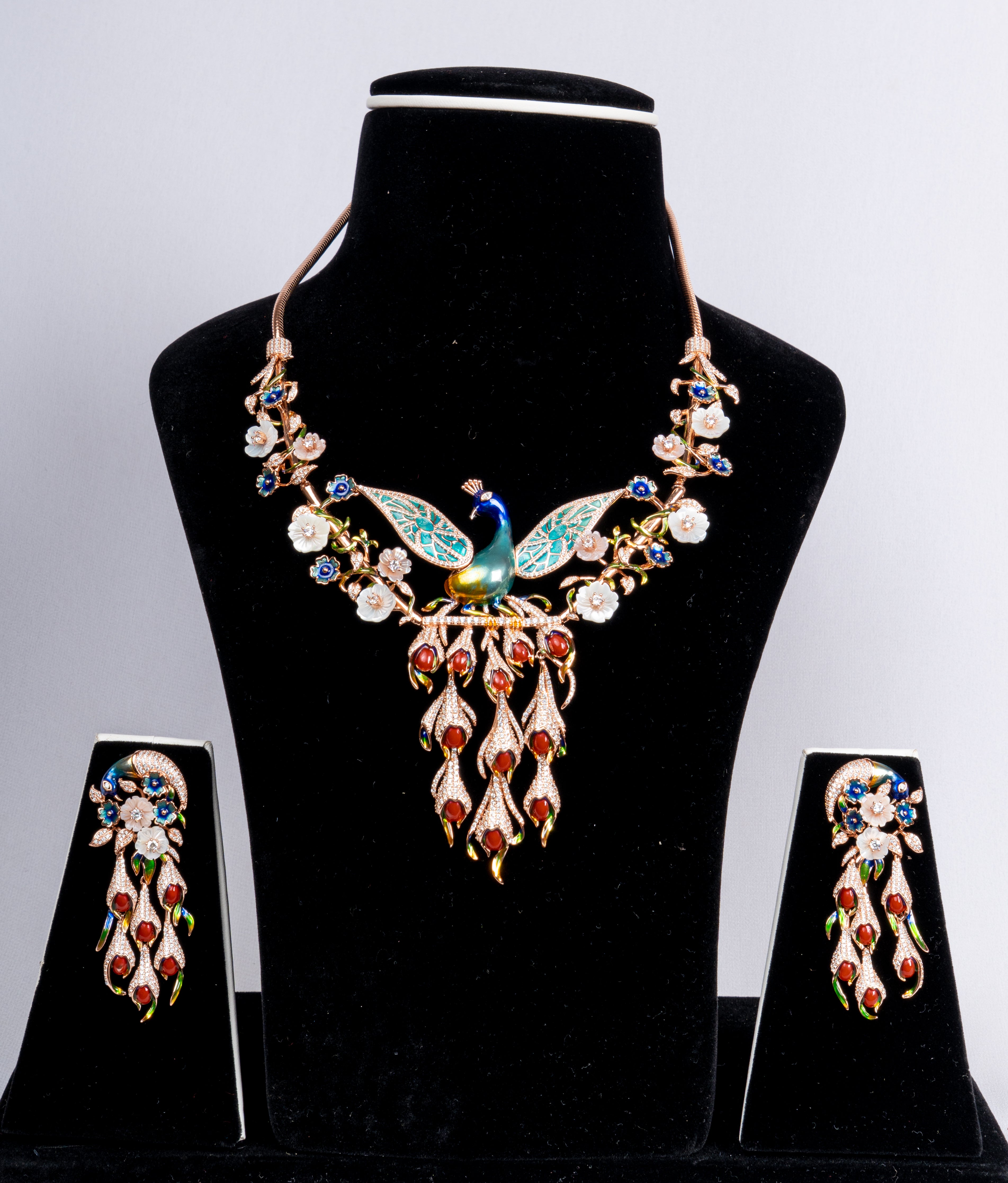 Celestia Peacock Bloom Statement Necklace Set