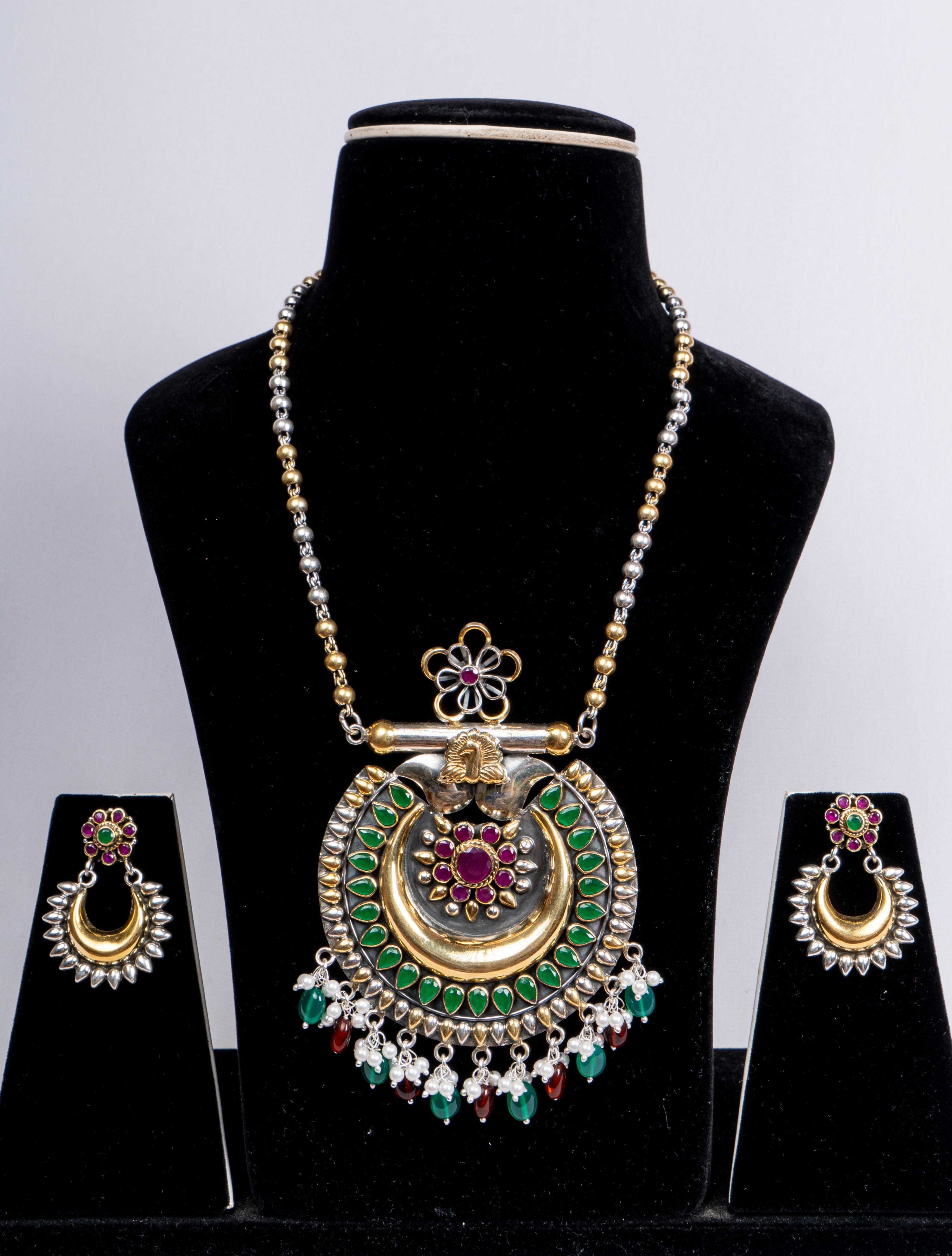 Chandrika Dual Tone Temple Pendant Necklace Set