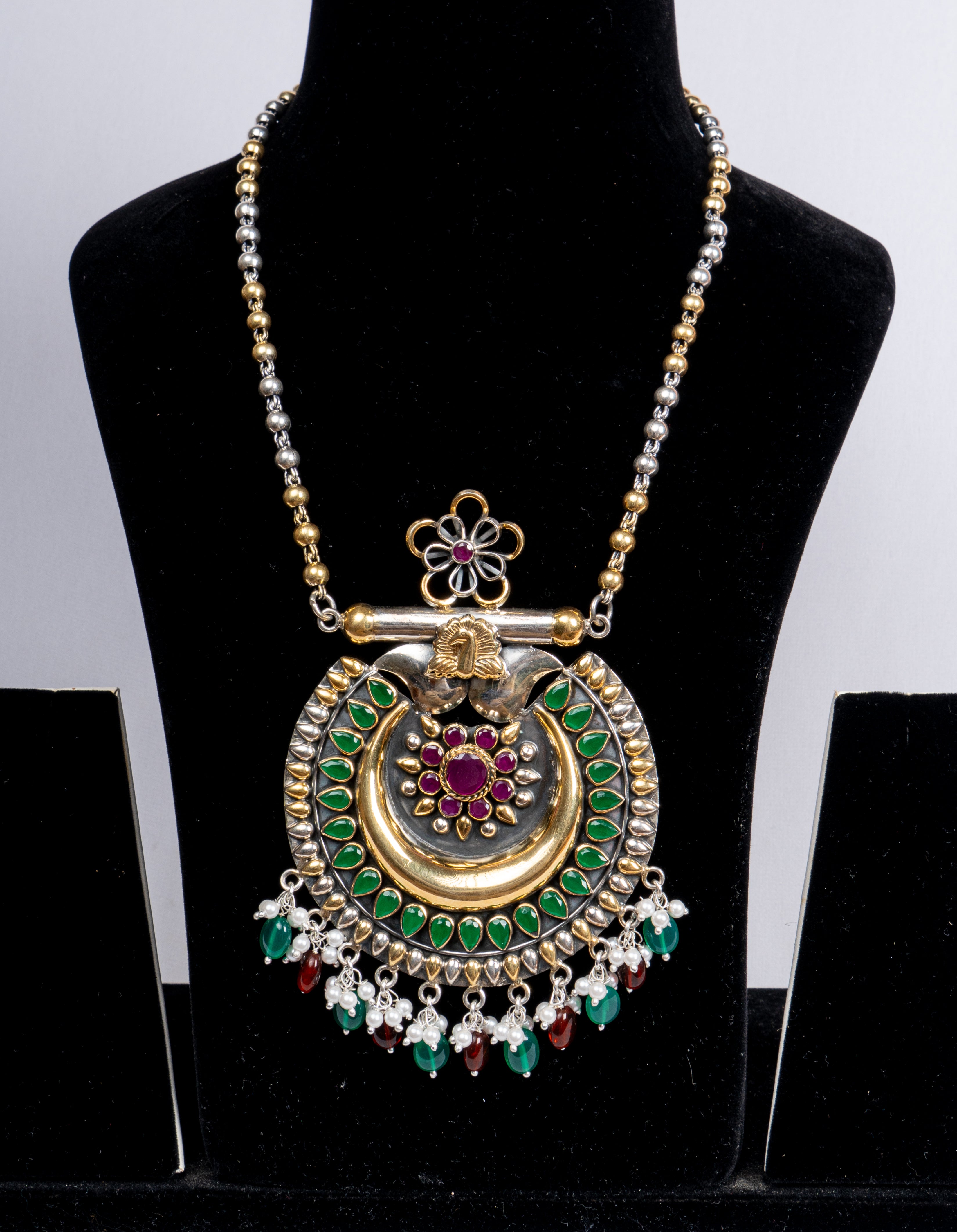Chandrika Dual Tone Temple Pendant Necklace Set