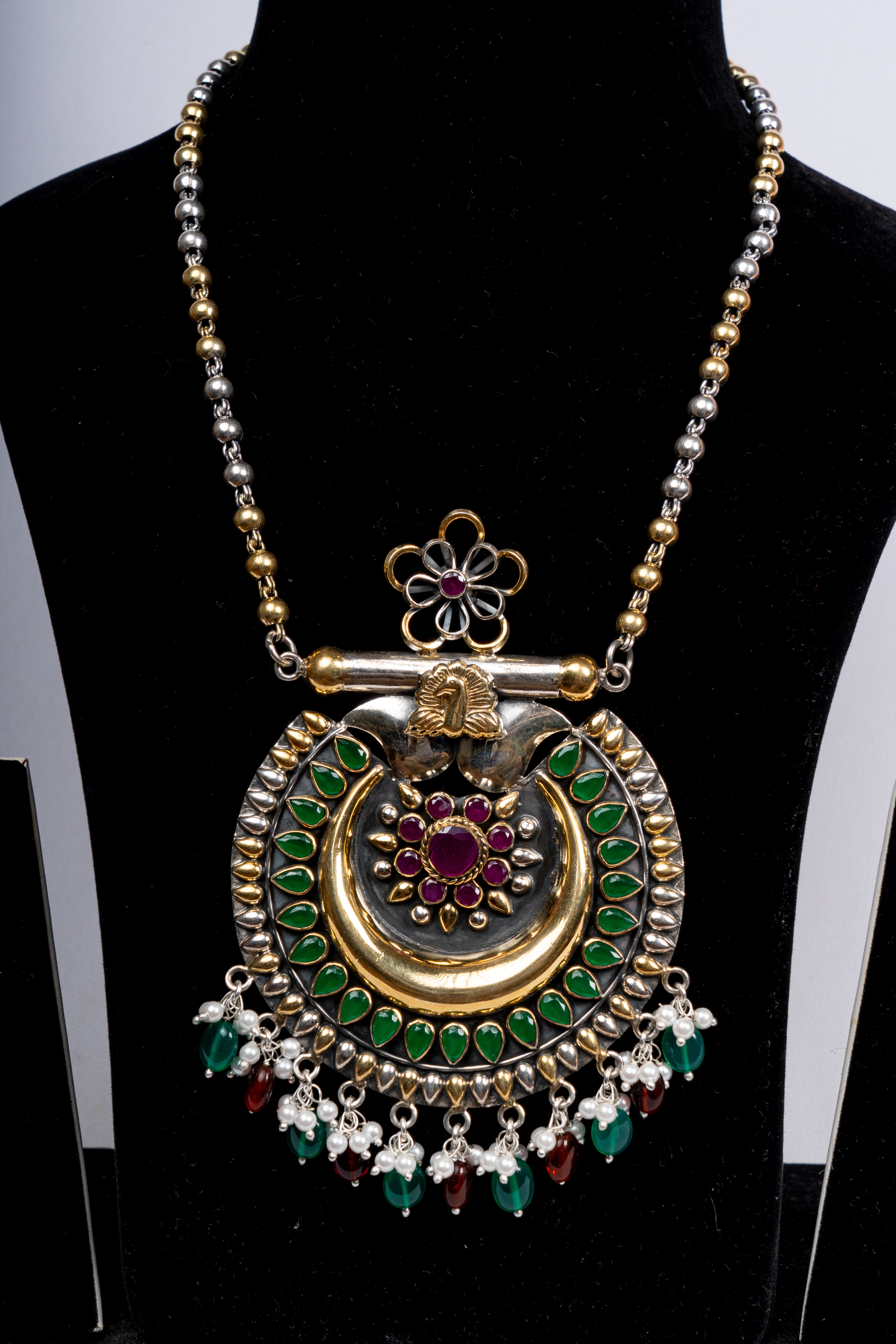 Chandrika Dual Tone Temple Pendant Necklace Set