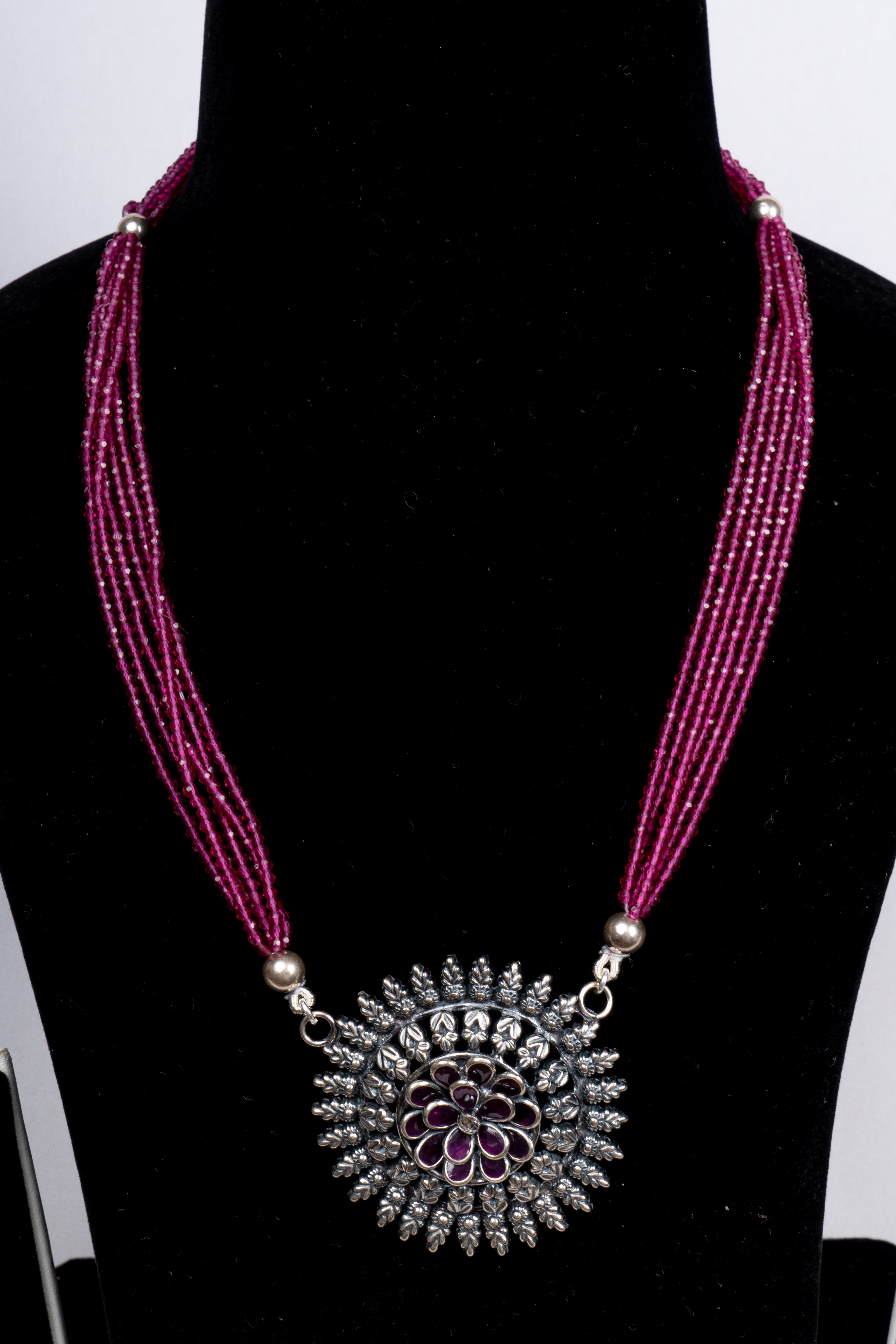 Amethyst Bloom Beaded Pendant Necklace Set