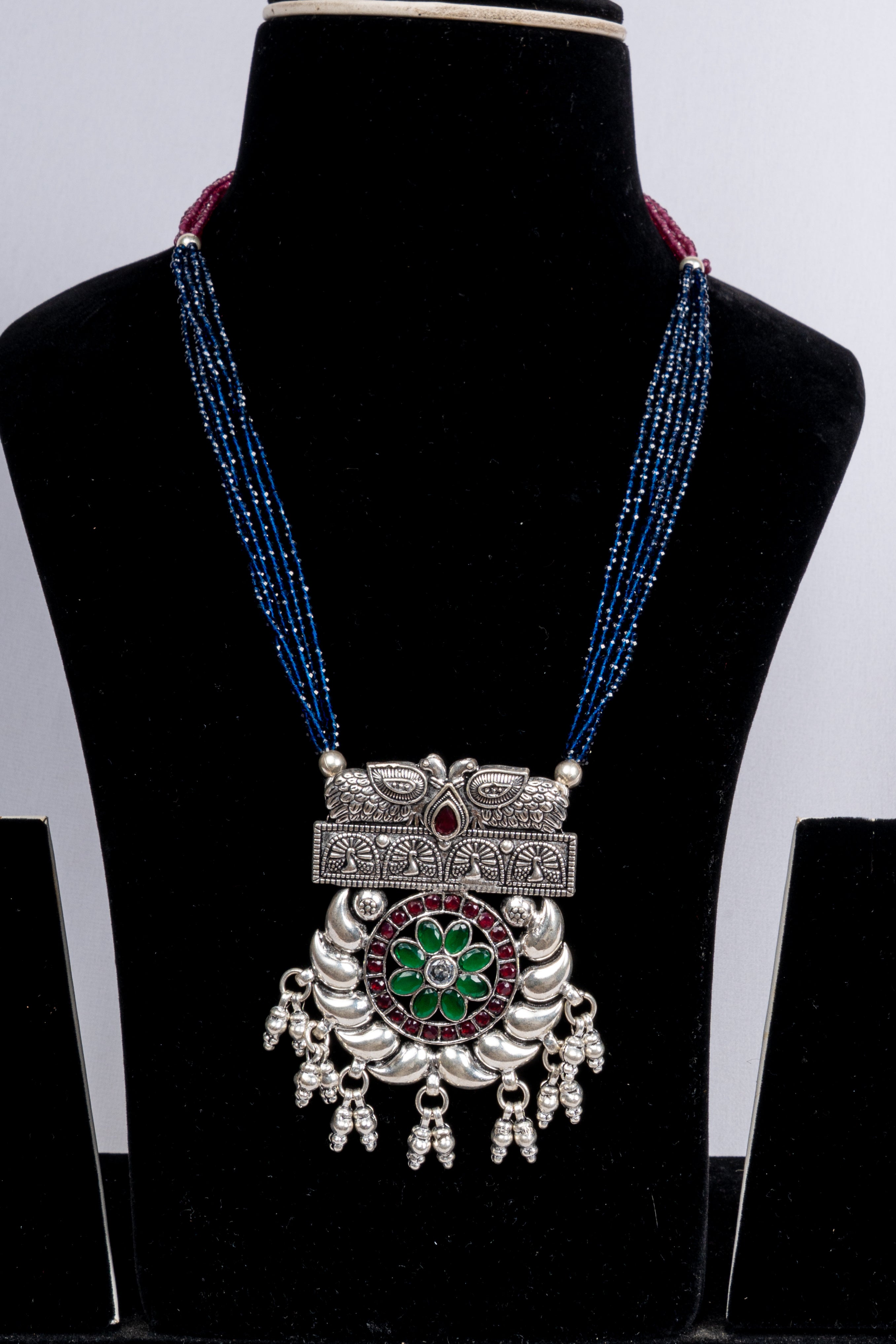 Midnight Bloom Oxidized Pendant Necklace Set
