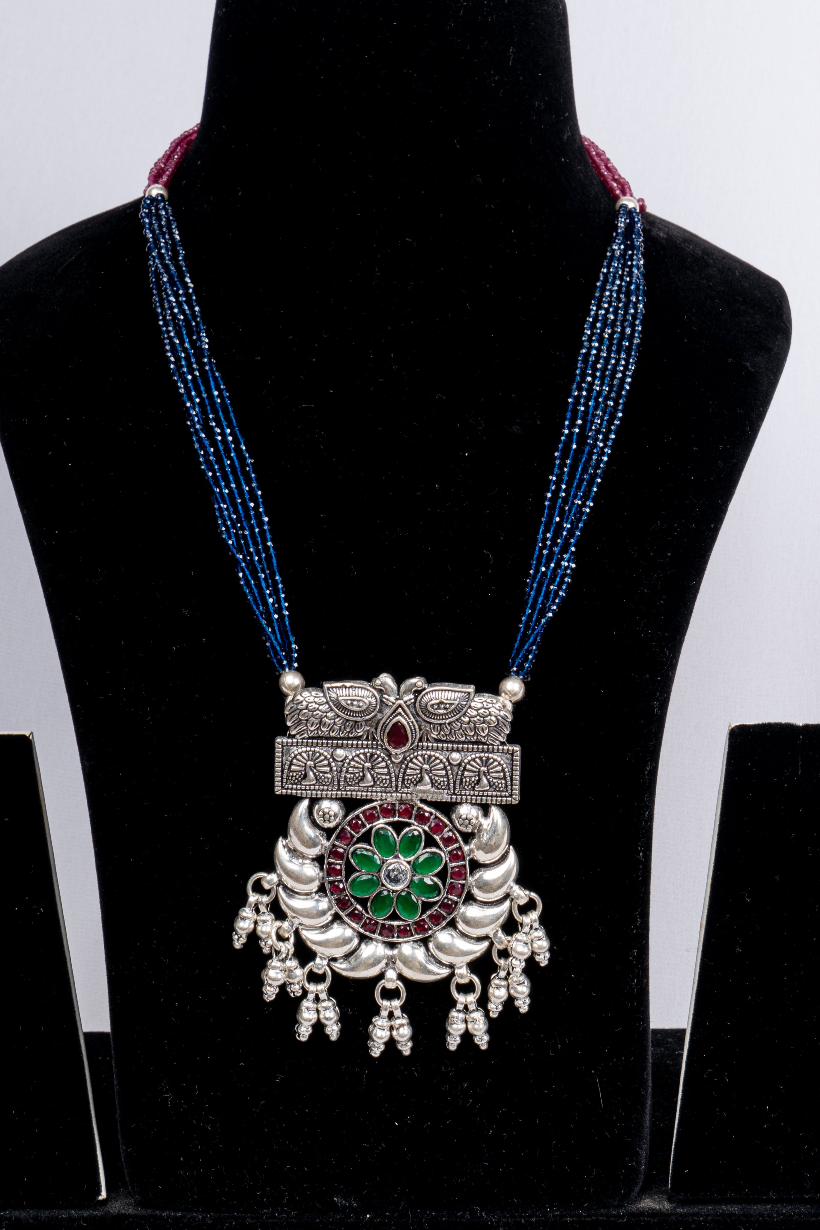 Midnight Bloom Oxidized Pendant Necklace Set